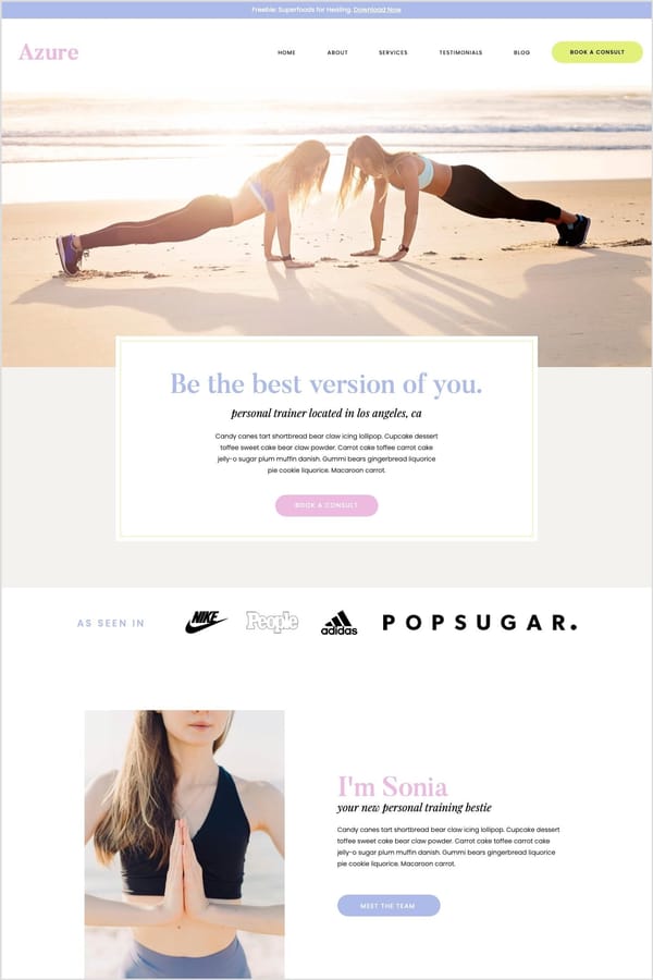 Azure Fitness Showit Template